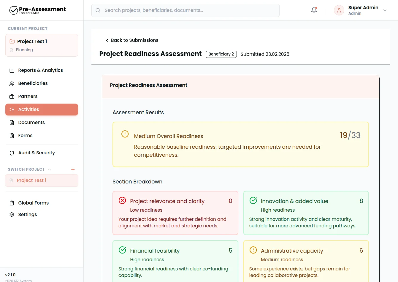 Digital Innovation Zone (DIZ) - Preassesment platform — Platformă de pre-evaluare a pregătirii IMM-urilor pentru finanțare 1